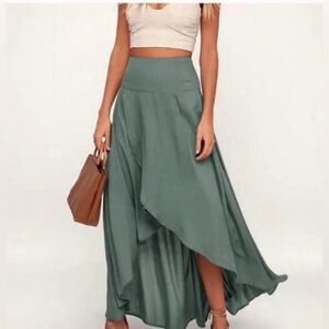 O'Neill Sage Green High-Low Maxi Skirt Size XS Flowy Bohemian Faux Wrap